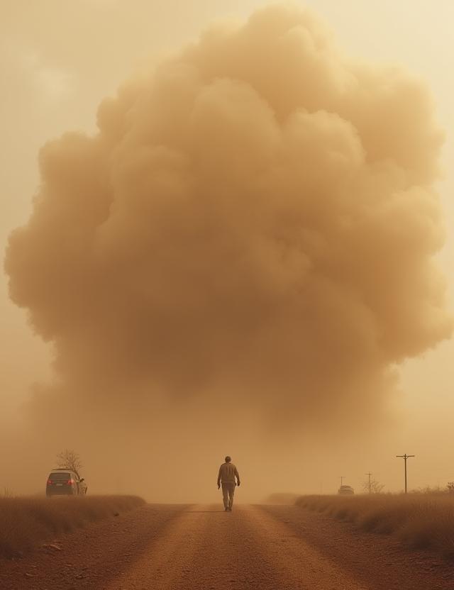 Dinding habuk yang besar menghampiri sebuah bandar kecil.
