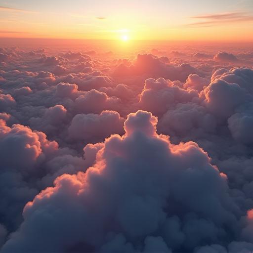 Pemandangan udara formasi awan yang luas semasa matahari terbenam.